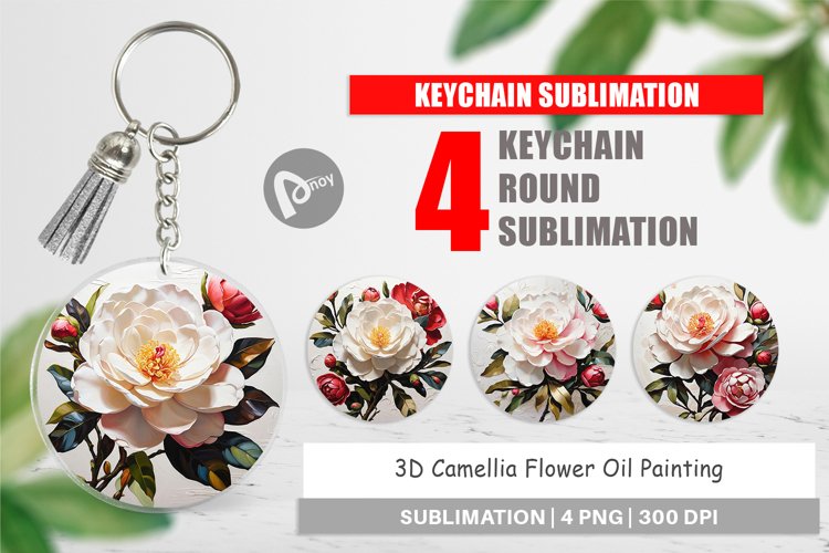 Keychain 3D Camellia Flower
