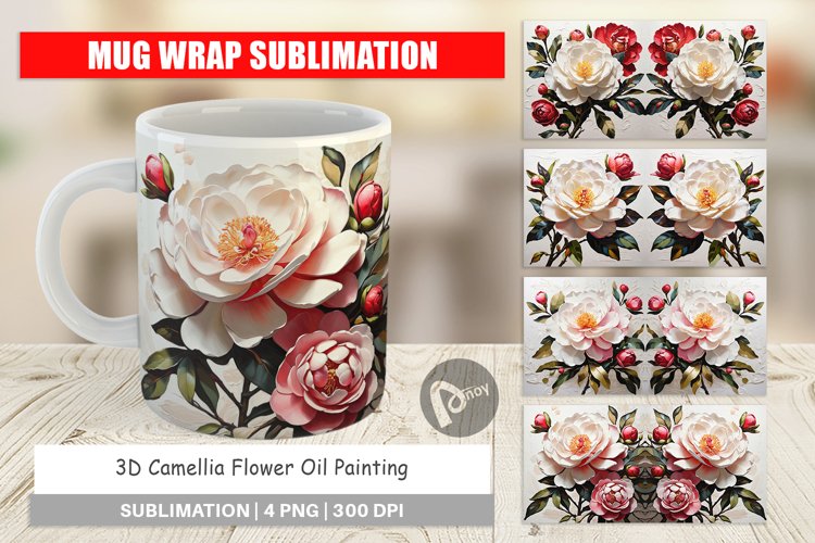 Mug Wrap Design 3D Camellia Flower