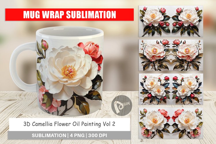 Mug Wrap Design 3D Camellia Flower