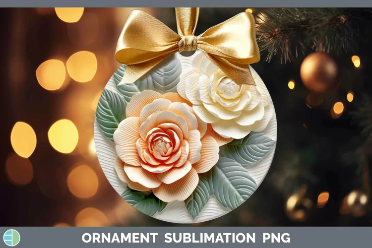 3D Camellia Ornament Sublimation Bauble Designs