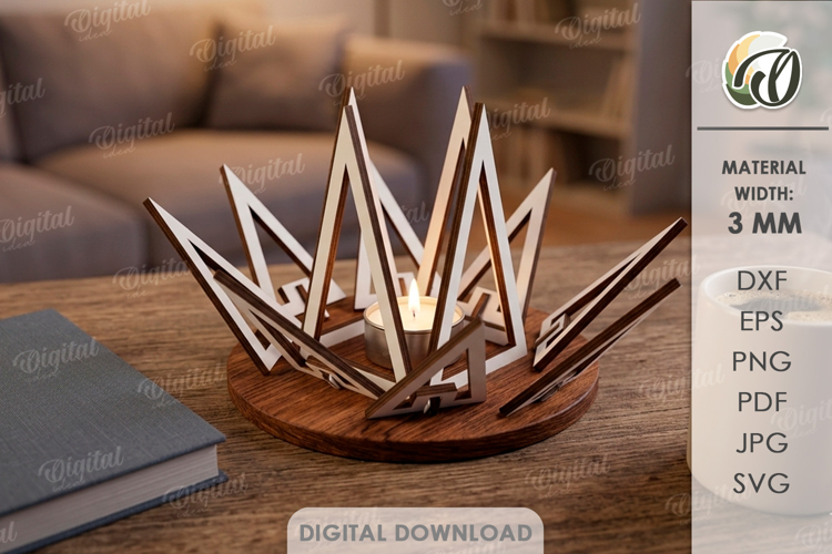 3D Candle Holder Laser Cut. Tea Light Holder SVG