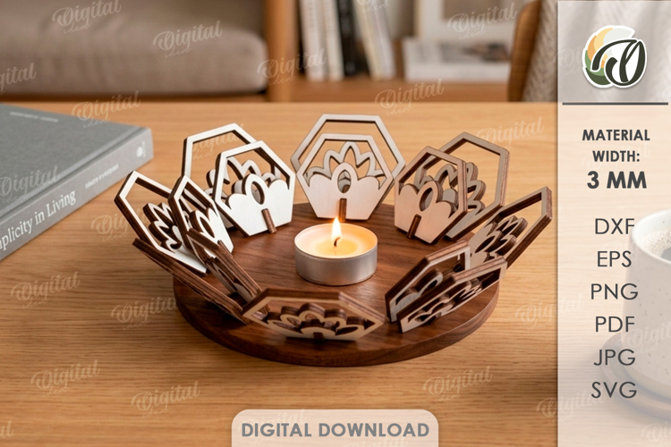 3D Candle Holder Laser Cut. Tea Light Holder SVG
