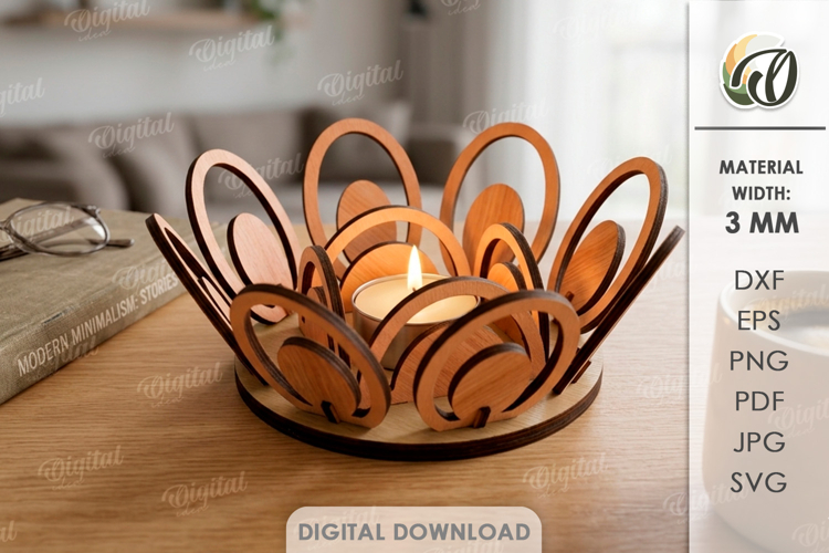 3D Candle Holder Laser Cut. Tea Light Holder SVG