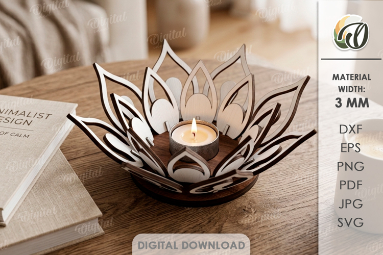 3D Candle Holder Laser Cut. Tea Light Holder SVG