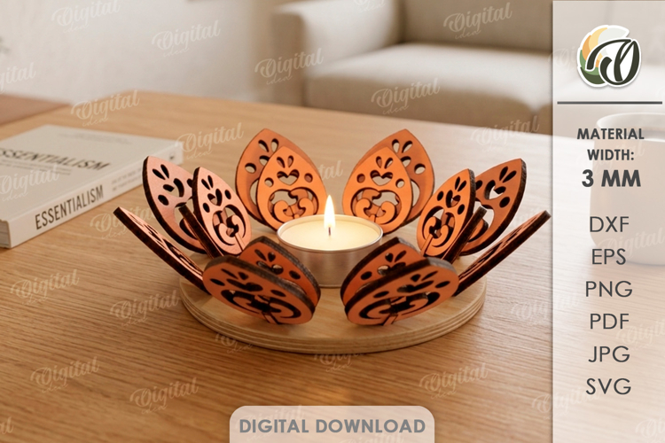 3D Candle Holder Laser Cut. Tea Light Holder SVG