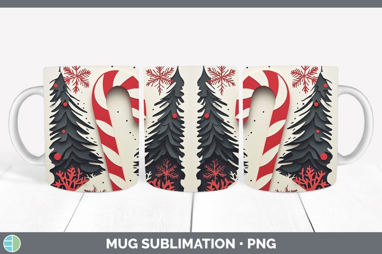 3D Candy Cane Mug Wrap Sublimation Coffee Cup Designs
