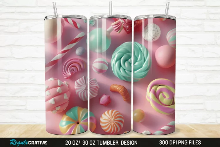 3D Candy Sweet Pastel Color 20/30oz Skinny Tumbler