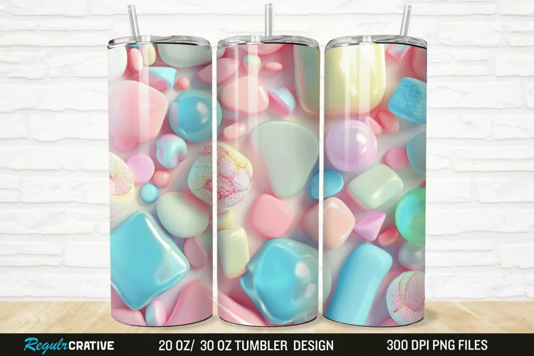 3D Candy Sweet Pastel Color 20/30oz Skinny Tumbler