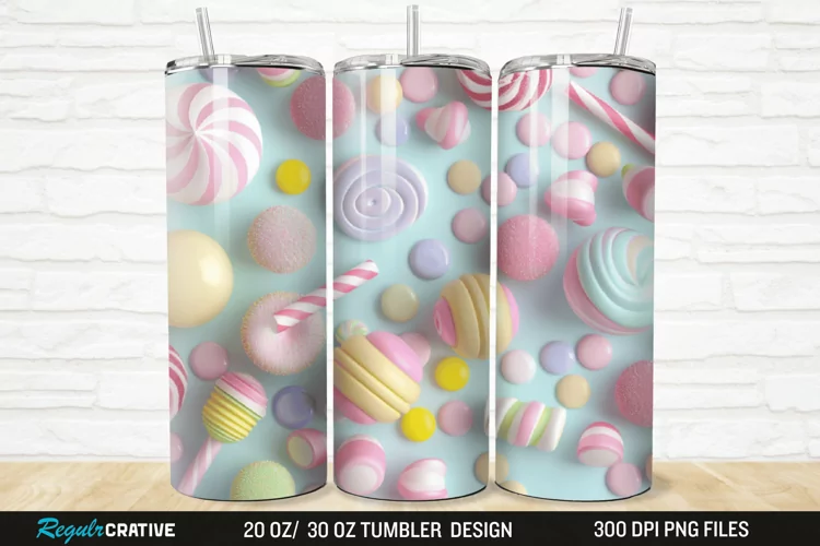 3D Candy Sweet Pastel Color 20/30oz Skinny Tumbler