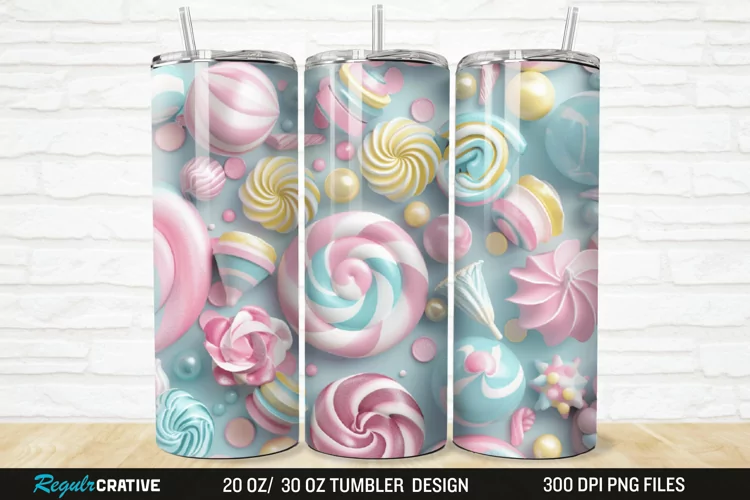 3D Candy Sweet Pastel Color 20/30oz Skinny Tumbler