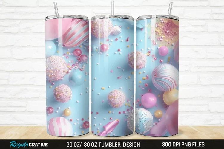 3D Candy Sweet Pastel Color 20/30oz Skinny Tumbler