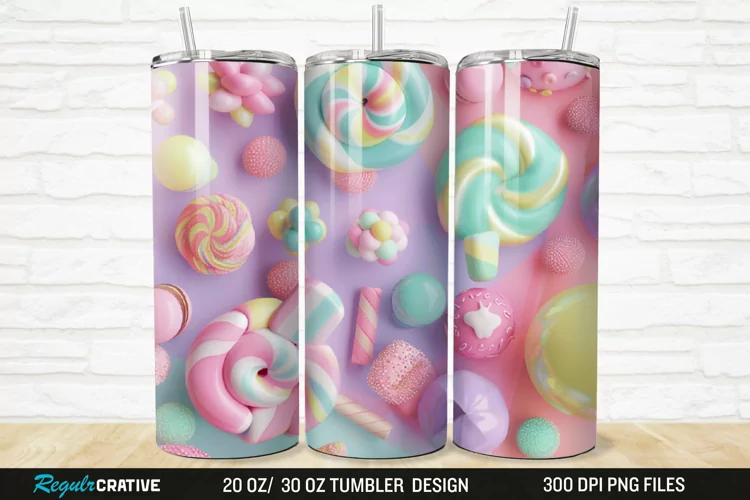 3D Candy Sweet Pastel Color 20/30oz Skinny Tumbler