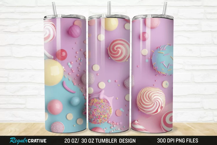 3D Candy Sweet Pastel Color 20/30oz Skinny Tumbler