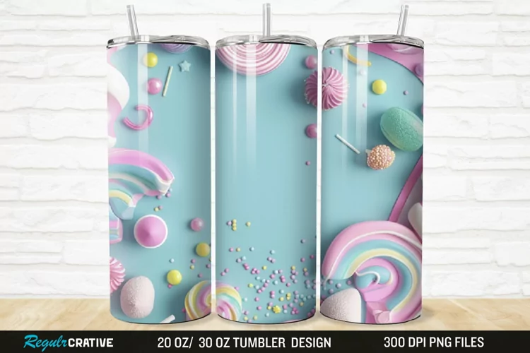 3D Candy Sweet Pastel Color 20/30oz Skinny Tumbler