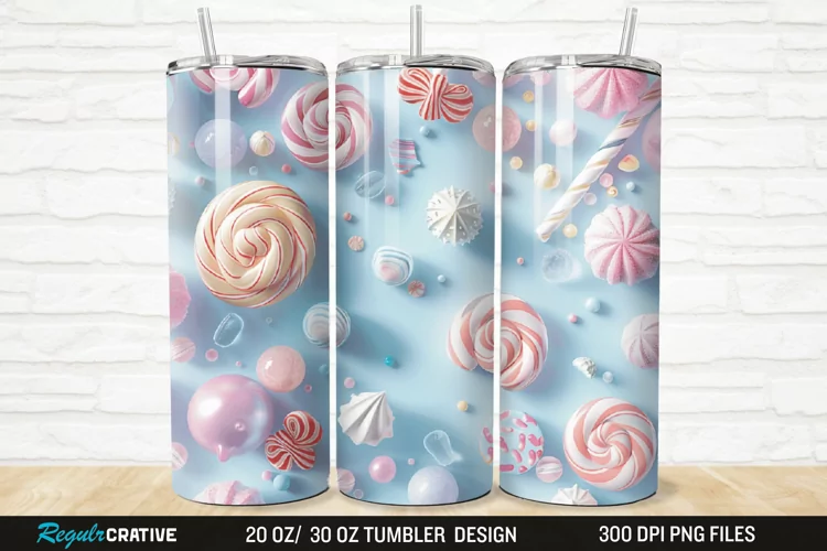 3D Candy Sweet Pastel Color 20/30oz Skinny Tumbler