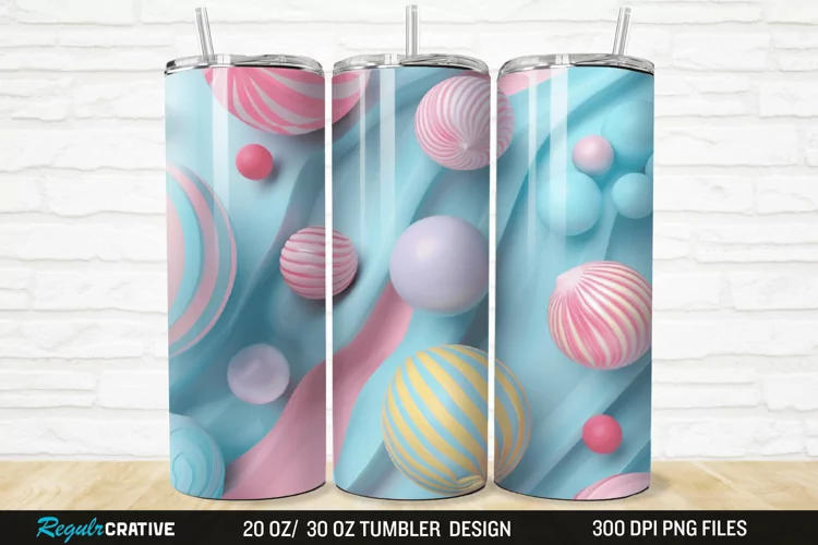 3D Candy Sweet Pastel Color 20/30oz Skinny Tumbler