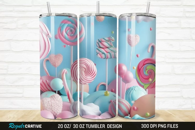 3D Candy Sweet Pastel Color 20/30oz Skinny Tumbler