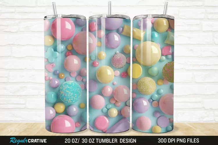 3D Candy Sweet Pastel Color 20/30oz Skinny Tumbler