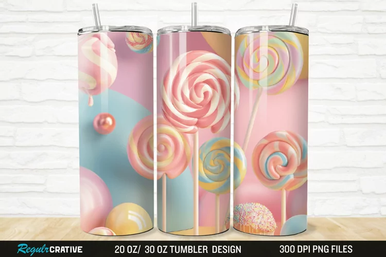 3D Candy Sweet Pastel Color 20/30oz Skinny Tumbler