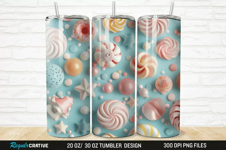 3D Candy Sweet Pastel Color 20/30oz Skinny Tumbler
