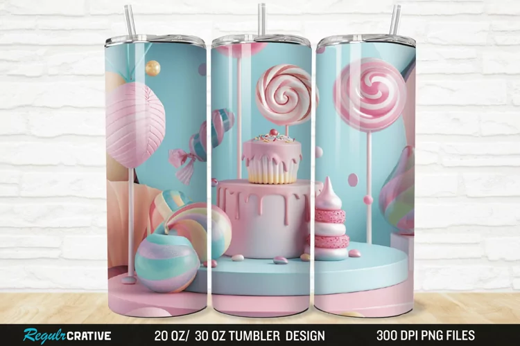 3D Candy Sweet Pastel Color 20/30oz Skinny Tumbler