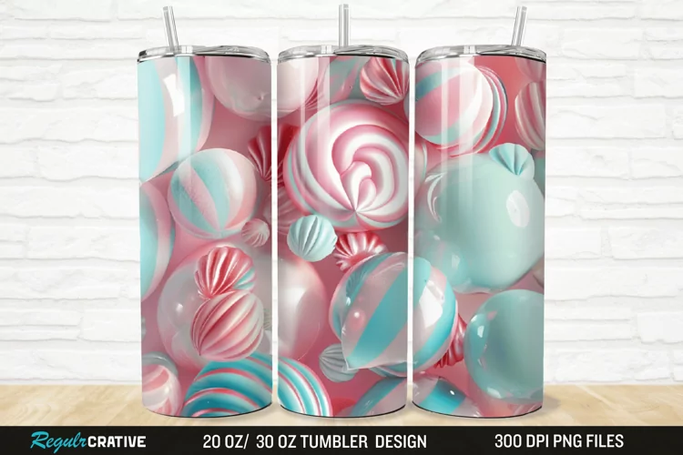 3D Candy Sweet Pastel Color 20/30oz Skinny Tumbler