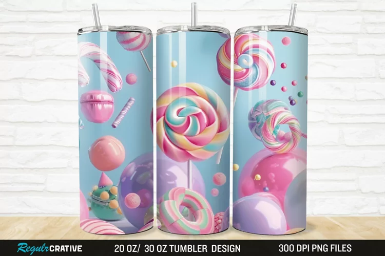 3D Candy Sweet Pastel Color 20/30oz Skinny Tumbler