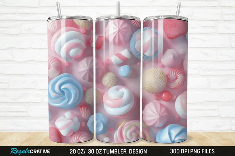 3D Candy Sweet Pastel Color 20/30oz Skinny Tumbler