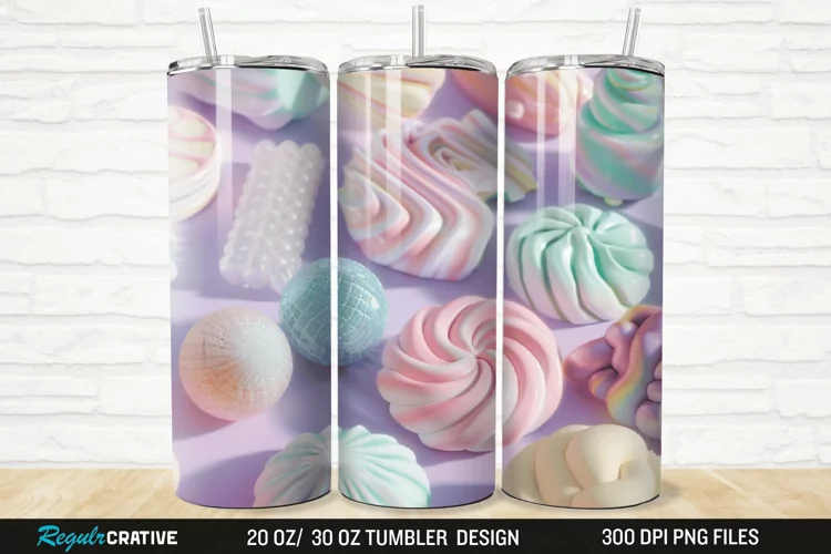 3D Candy Sweet Pastel Color 20/30oz Skinny Tumbler