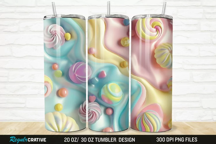 3D Candy Sweet Pastel Color 20/30oz Skinny Tumbler