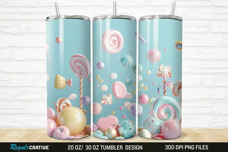 3D Candy Sweet Pastel Color 20/30oz Skinny Tumbler