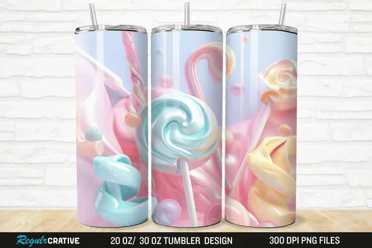3D Candy Sweet Pastel Color 20/30oz Skinny Tumbler