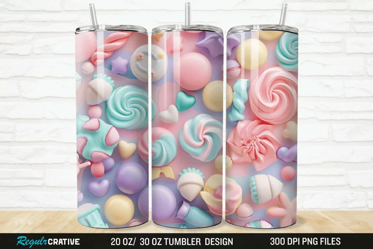 3D Candy Sweet Pastel Color 20/30oz Skinny Tumbler