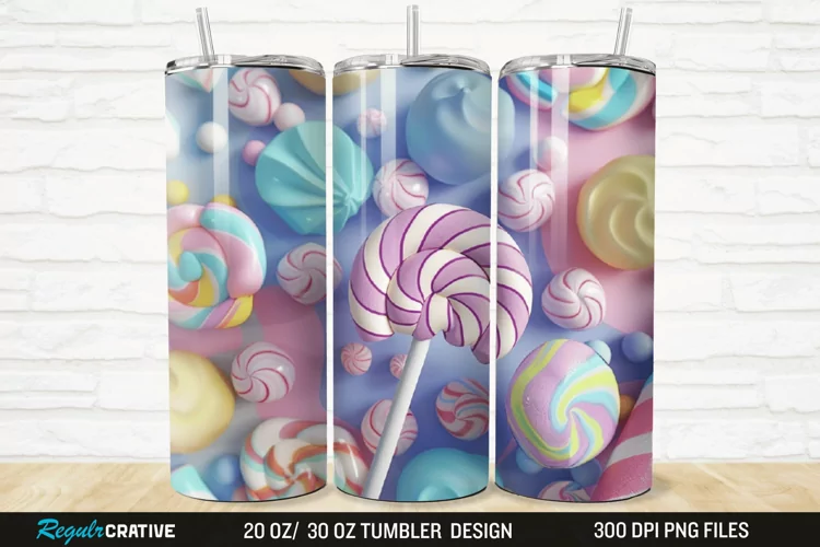 3D Candy Sweet Pastel Color 20/30oz Skinny Tumbler
