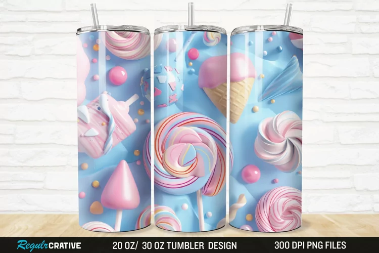 3D Candy Sweet Pastel Color 20/30oz Skinny Tumbler
