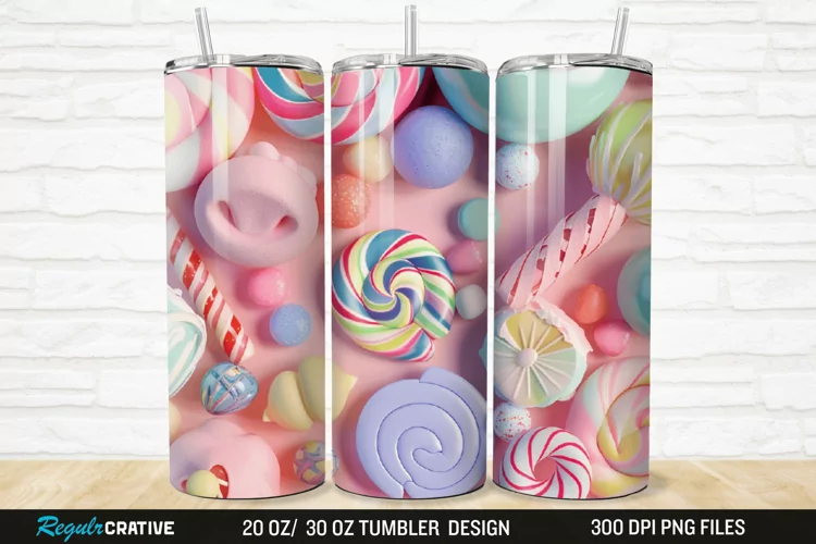 3D Candy Sweet Pastel Color 20/30oz Skinny Tumbler
