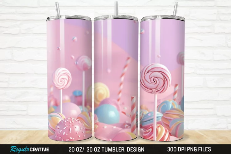 3D Candy Sweet Pastel Color 20/30oz Skinny Tumbler