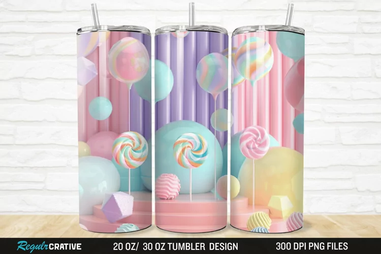 3D Candy Sweet Pastel Color 20/30oz Skinny Tumbler