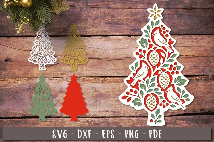 3d Cardinal Christmas Tree SVG Layered design