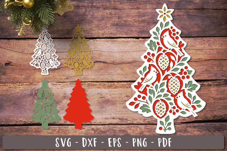 3d Cardinal Christmas Tree SVG Layered design