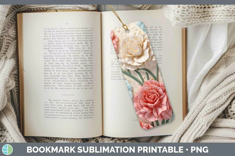 3D Carnation Bookmark Sublimation Printable Designs