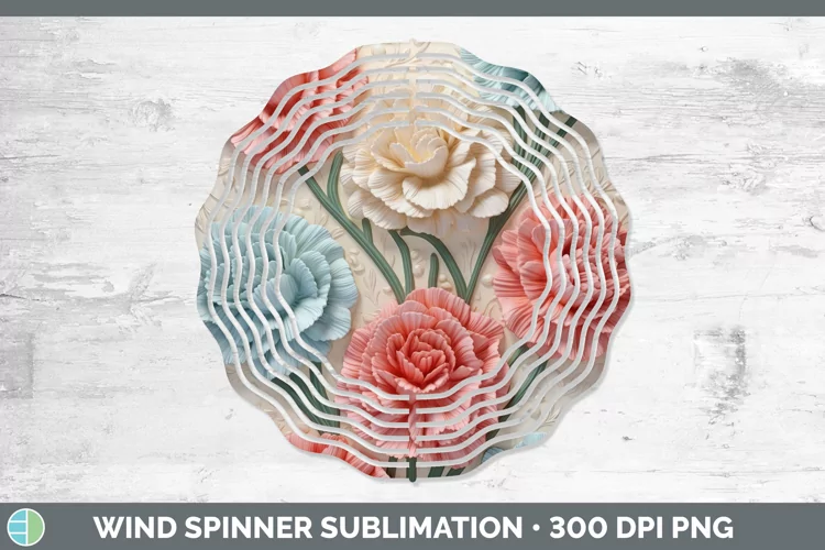 3D Carnation Flowers Wind Spinner | Sublimation Spinner Desi