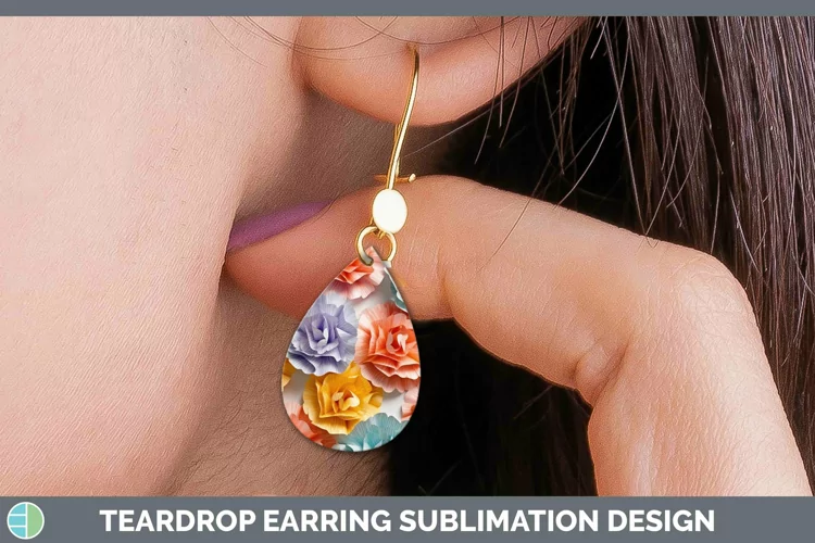 3D Carnation Teardrop Earrings | Sublimation Earrings Design