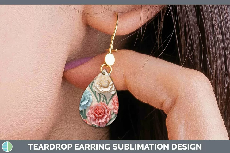 3D Carnation Teardrop Earrings | Sublimation Earrings Design