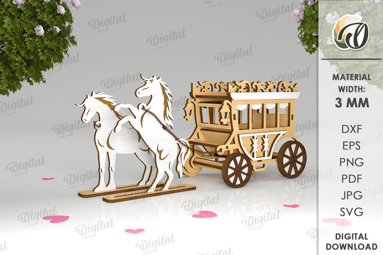3D Wooden Carriage. Horse vehicles. Wagon Victorian Carriage