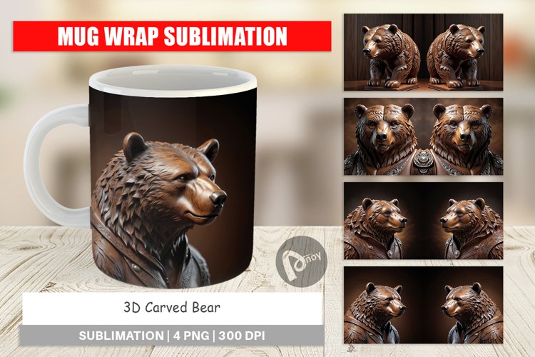 Mug Wrap Design 3D Carved Bear