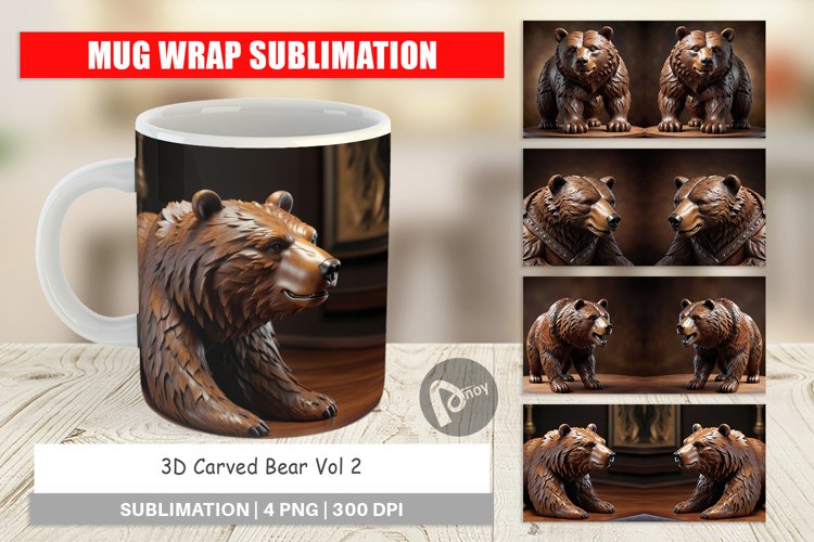 Mug Wrap Design 3D Carved Bear