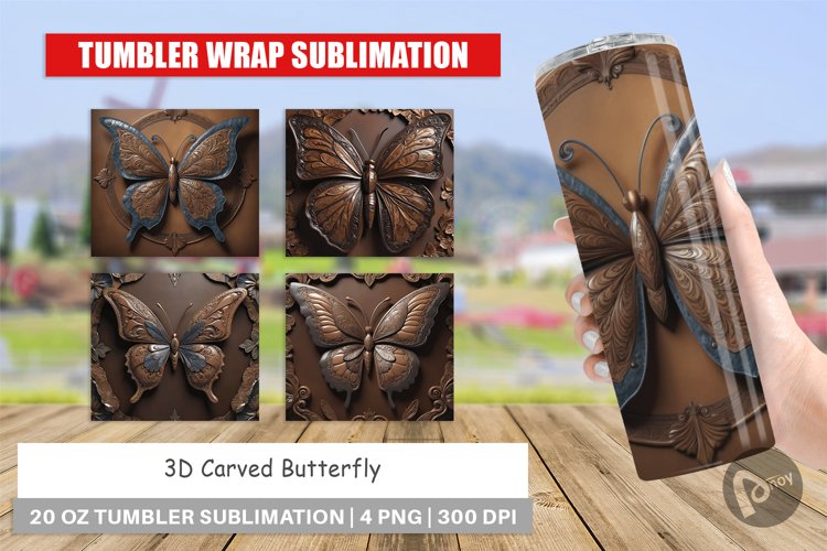 Tumbler Wrap 3D Carved Butterfly