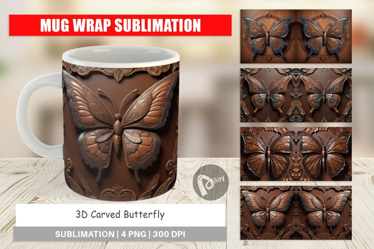 Mug Wrap Design 3D Carved Butterfly