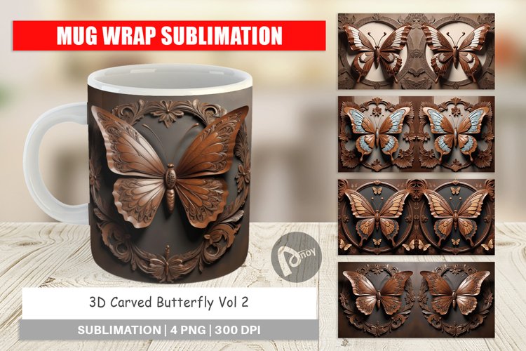Mug Wrap Design 3D Carved Butterfly